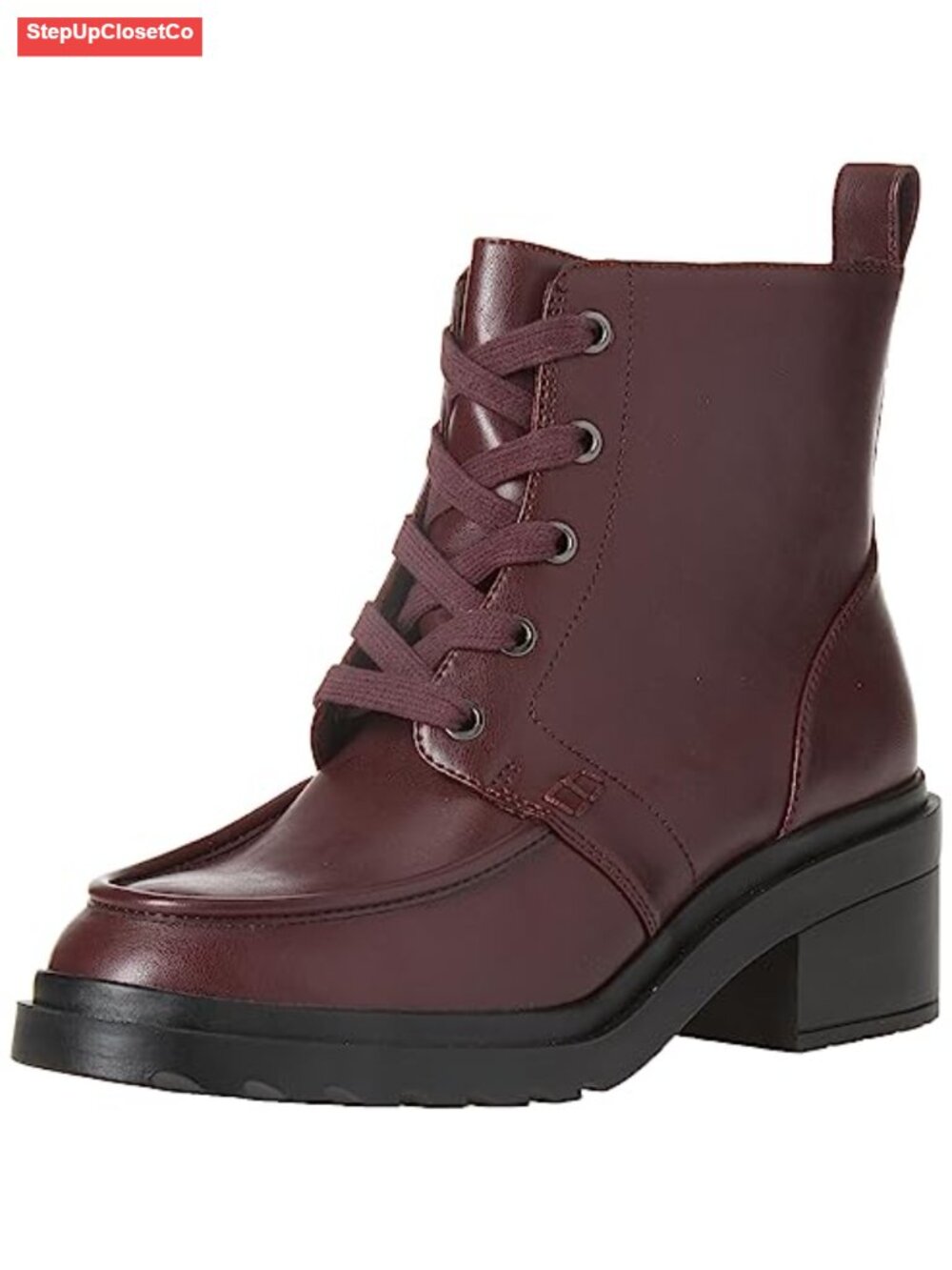 Faux Leather Lace Up Moc Toe Combat Boot Chunky Heel Ankle Boots